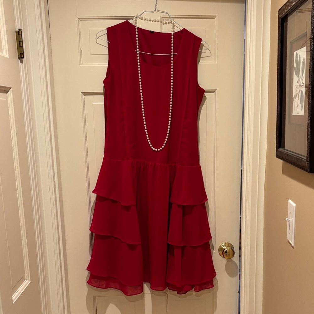 Sleeveless Red Tiered Flounce Dress